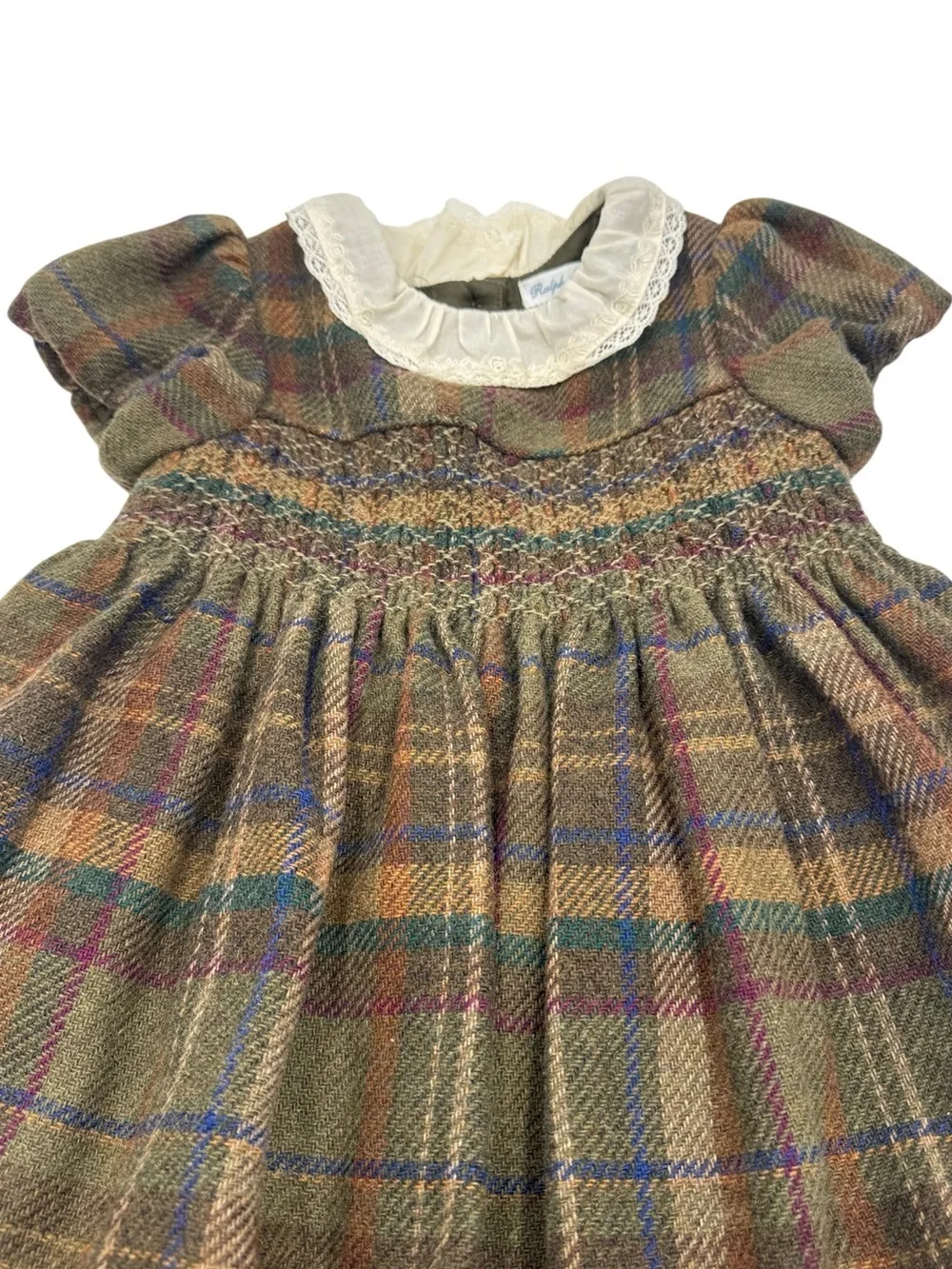 Ralph Lauren Plaid Smocked Wool Blend Dress and Bloomer Set Size 24M